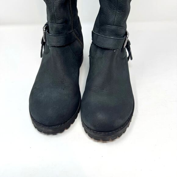 BP Black Leather Boots Tall 6.5 Zip Up Riding Boho Moto Biker Western Goth - Picture 4 of 10